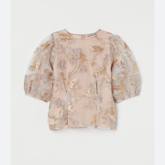 Elegant H&M Puff-Sleeved Brocade Top - Size Small - Picture 1 of 4